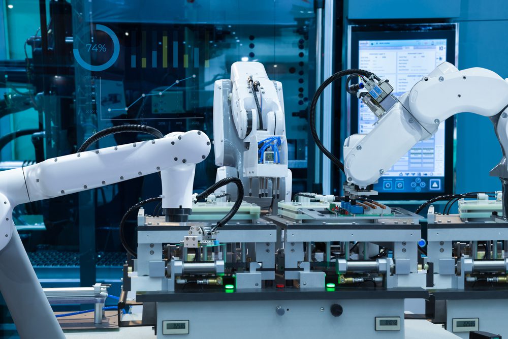 Automated,Robotic,Assembly,Electronic,Circuit,Board,,Smart,Factory,4.0,Concept